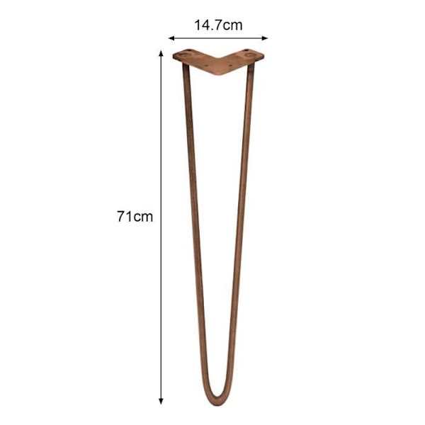4 hiusneulapöydän jalkaa - 71 cm - 2 vartta - 12 mm - kupari Koppar