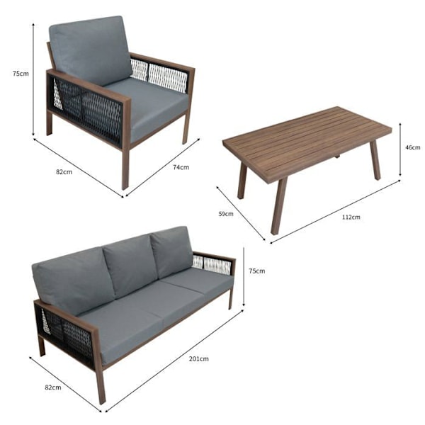 Trädgårdsmöbler 4 delar i aluminium med träeffekt, 5 platser & förvaringslåda 582 L Beige