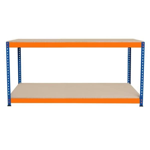 Arbejdsbord - MONSTERSHOP - 2 niveauer - 300 kg pr. hylde - Stål og spånplader Blå