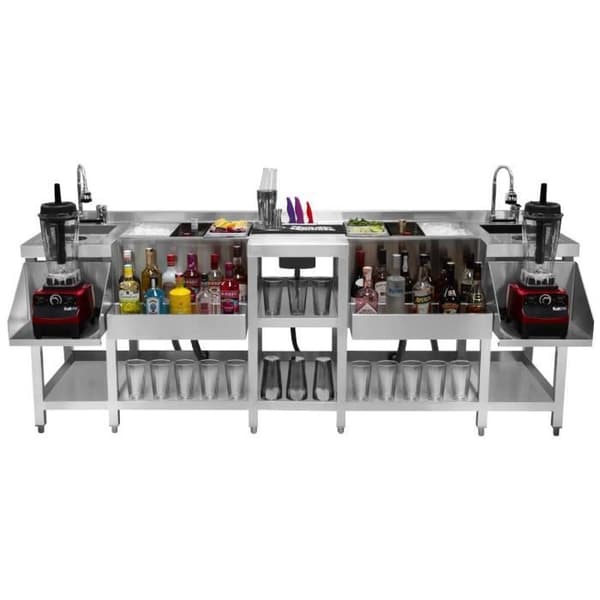 Professionel Compact Twin Station Bar Restaurant 2x50L 220cmx73cm 304 Rustfrit Stål Silver