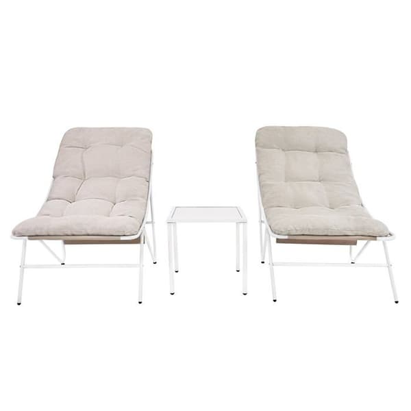 Havemøbel Sæt Creme 3 Stykker, 2 Stole Med Puder Og Bord beige