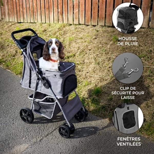 Kæledyrsvogn - Stål - Grå - Sammenklappelig - 15kg - Kurv & Krusholder