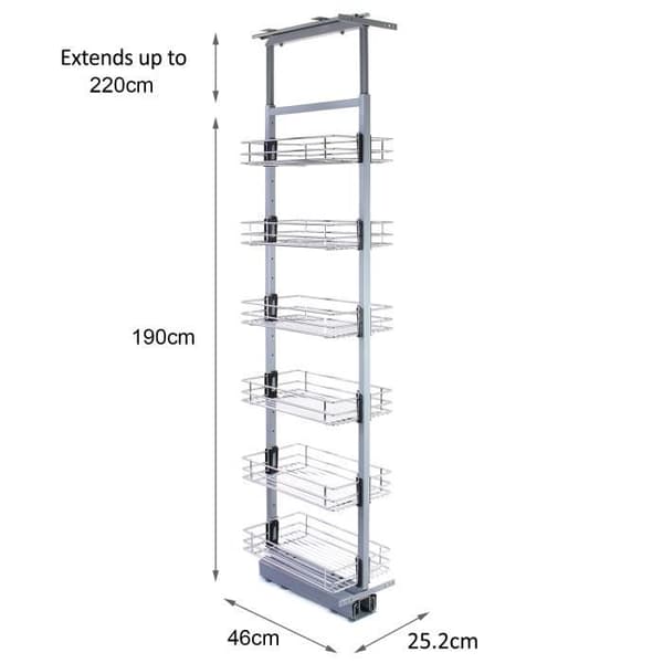 KuKoo Sliding Kitchen Pantry – 190-220cm Højde Silver