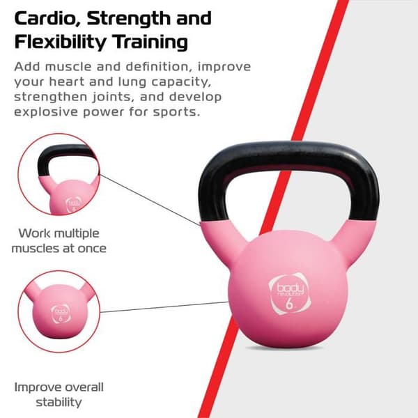 Kettlebell 6 kg, ergonomiskt handtag och platt bas.