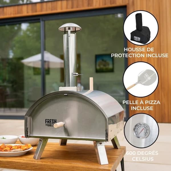 Premium Utomhusugn Extra stor pizzadiameter 35 cm Silver Wood Fire Charcoal BBQ Grå
