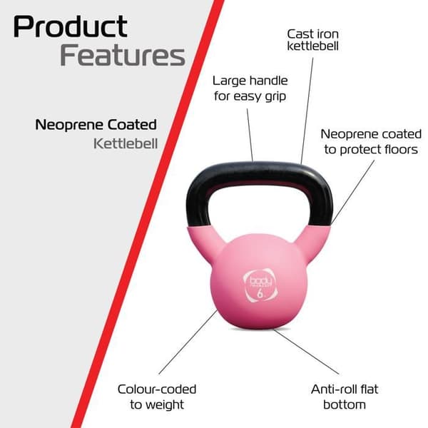 Kettlebell 6 kg, ergonomiskt handtag och platt bas.