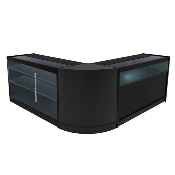 Salgsskrivebord med låsbar MDF Sort LED Sæt Triton K1500 B1500 CM60 Svart