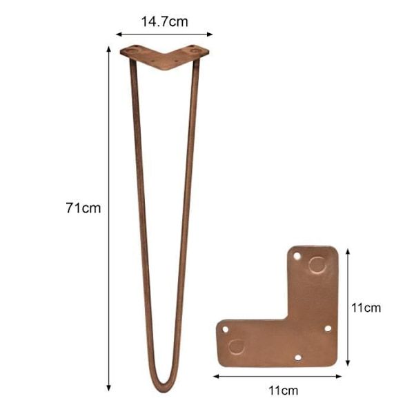 4 hiusneulapöydän jalkaa - 71 cm - 2 vartta - 10 mm - kupari Koppar