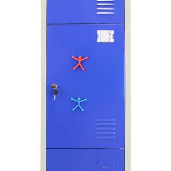 Blå Metal Skab 3 Døre 45 x 38 x 180 cm Gym Skole Skab