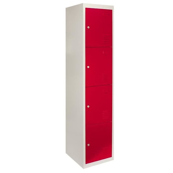 Metallskåp - MONSTERSHOP - 4 Dörrar - Röd - Pulverlackerad stål - 180 cm hög Röd, grå