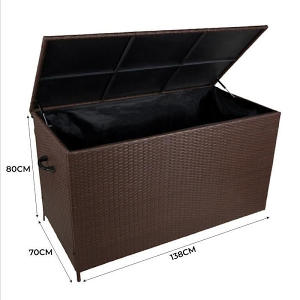 Brun utomhusrottingförvaringslåda för kuddar - 582L 80x138x70cm kastanj