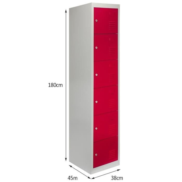 Opbevaringsskabe - MONSTERSHOP - Sæt af 3 - Låsbart metal - 6 døre - Rød og grå Röd