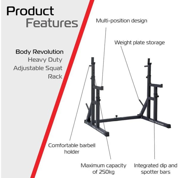 Squatrack 250 kg – justerbar, dips & säkerhet Grå