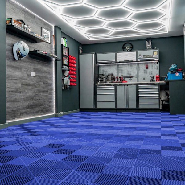 Blå Ventilerad Modulär Inbäddad Golvplatta Garage Unik Utställning 3,2 x 6 M Blå