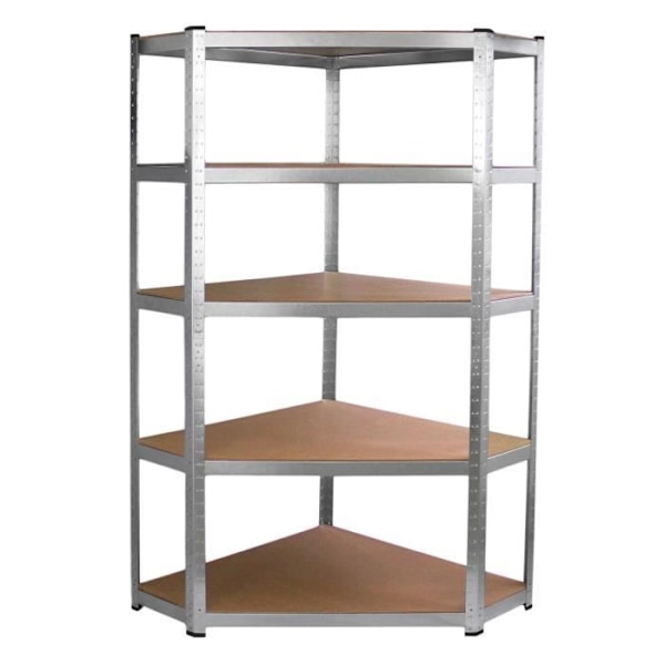 Vägghylla i hörn - Galwix - 90cm x 30cm x 180cm - 5 hyllplan i MDF - Struktur i galvaniserat stål Grå
