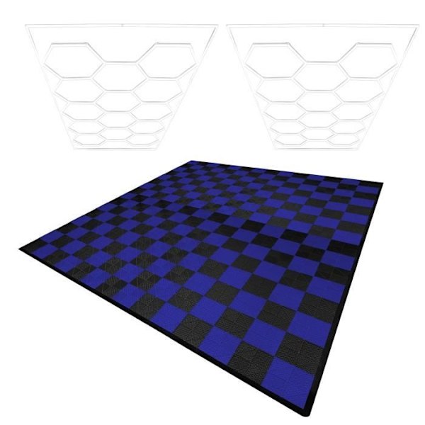 Modulært Indblæst Gulvflise 120 Sort 120 Blå & x 28 Hexagonlamper & Kantsten Svart