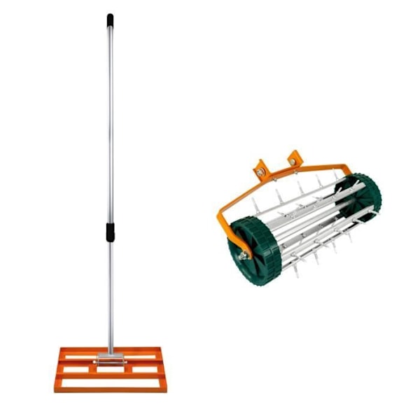 Nurmikon leikkuri ja tasoitin - MONSTERSHOP - 2-in-1 - Oranssi - Galvanoitu teräs - Kahva 190 cm Orange