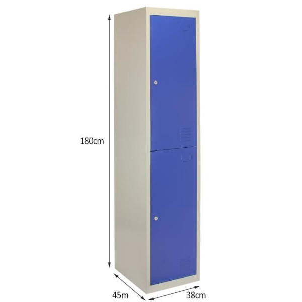 Blå Metal Skab 2 Døre 45 x 38 x 180 cm Gym Skole Skab