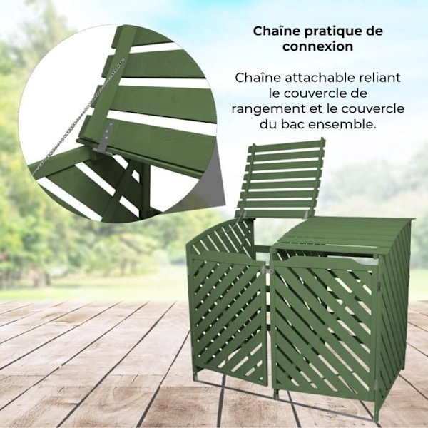 Dubbelt träbehållarelock 2 x 240L Sage Green Utomhus Trädgårdsförvaring Grå Cérusé