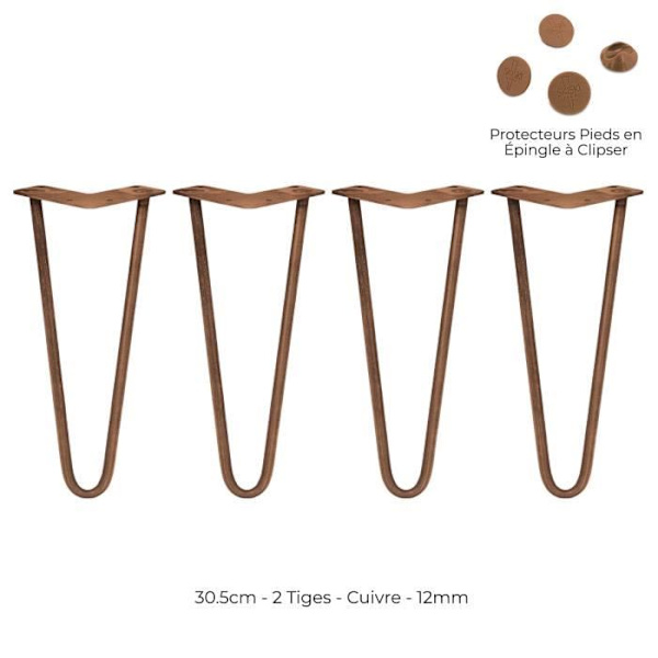 4 hårnåle bordben - 30,5 cm - 2 stilke - 12 mm - kobber Koppar