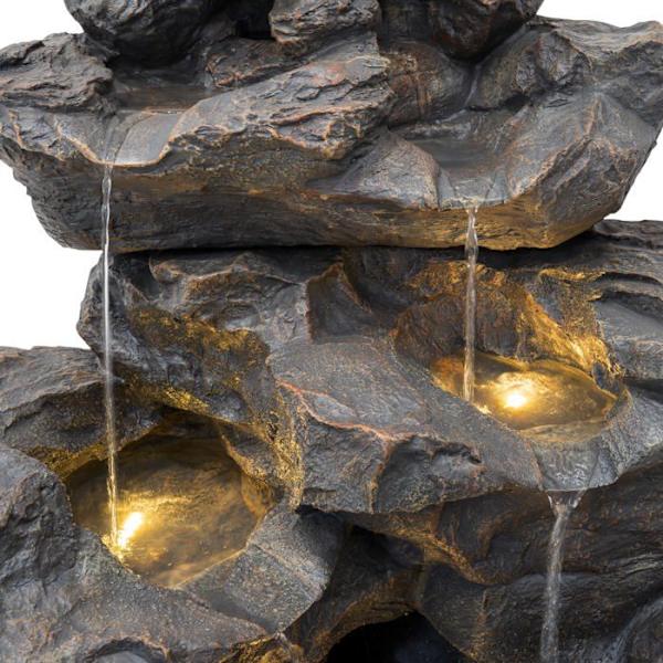 Trädgårdsfontän Elektrisk Kaskad "Rustic Rapids" Utomhus LED Pump Grå