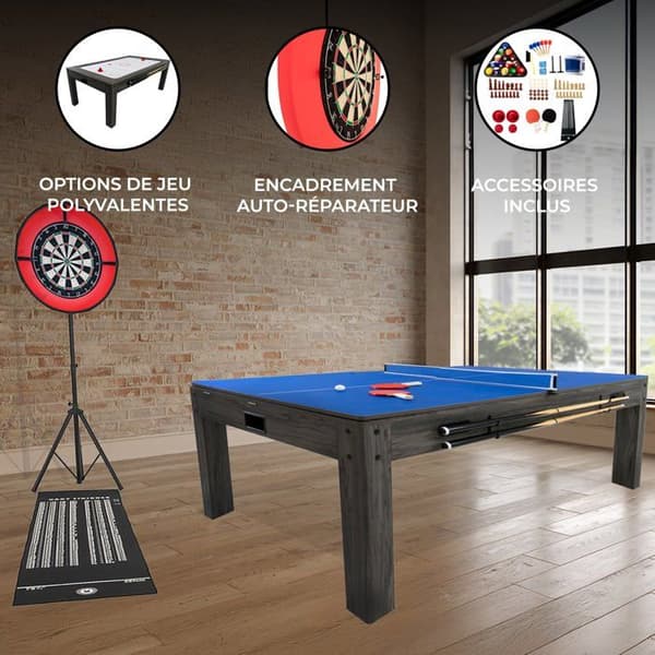 Bord Multi Spel 7 i 1 Grå Dart Billiard Ping Pong Luft Hockey