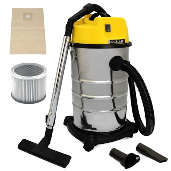 MAXBLAST industristøvsuger 30 liter 1400W i rustfrit stål og tilbehør, våd- og tørstøvsuger, gratis støvpose