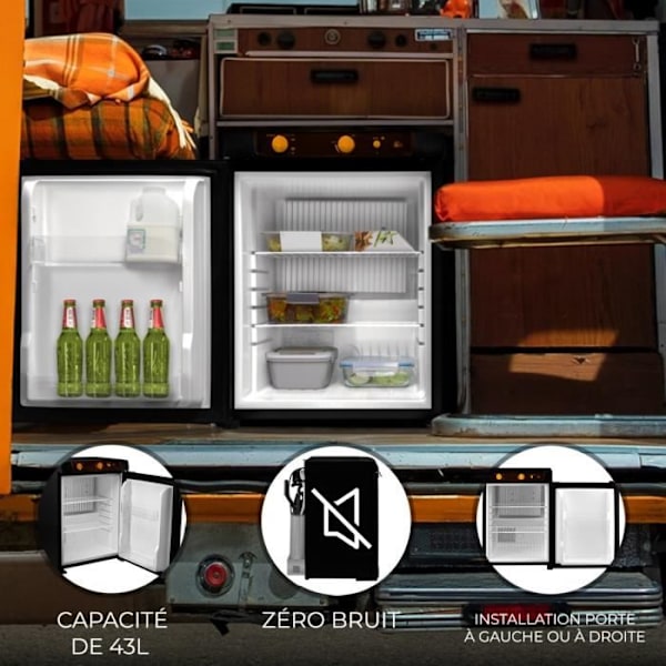 Tri-Mixed Absorption Jääkaappi 43L CC, AC & Gas Steel Camping Caravan Mini Bar Van Svart