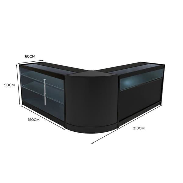 Salgsskrivebord med låsbar MDF Sort LED Sæt Triton K1500 B1500 CM60 Svart