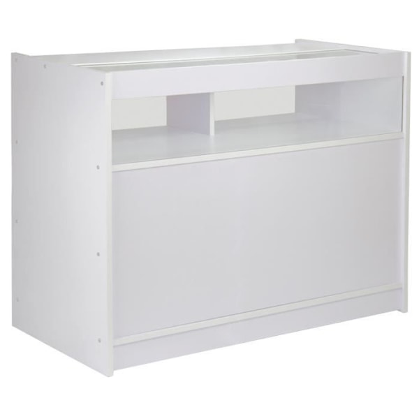 Pakke Leo, sæt med blanke hvide skrankemontre til butikker og butikker, 1 CM60 tæller, 1 C1200 tæller og 1 B1200 skranke Vit