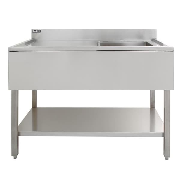 Laboratorievask i rostfritt stål 1 vänster avloppsbricka - KuKoo - Rektangulär - Grå - 60 cm x 120 cm Rostfritt stål