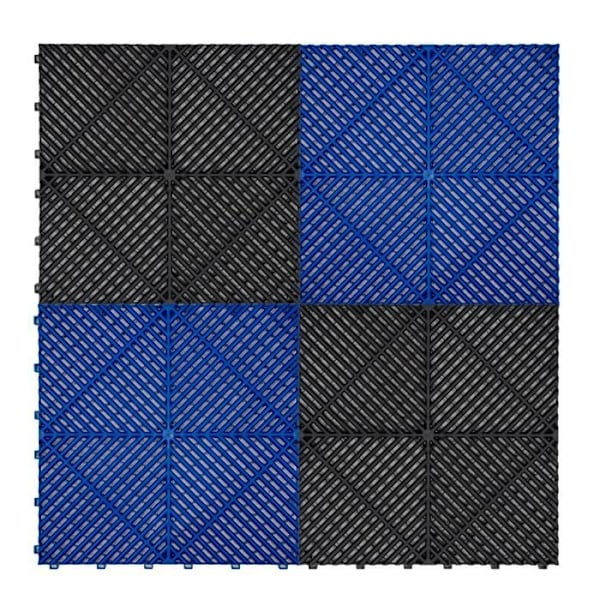 Modulärt Ventilerat Golvplattor Inbäddade 120 Svart 120 Blå & x 28 Hexagonlampor & Kantstens. Svart