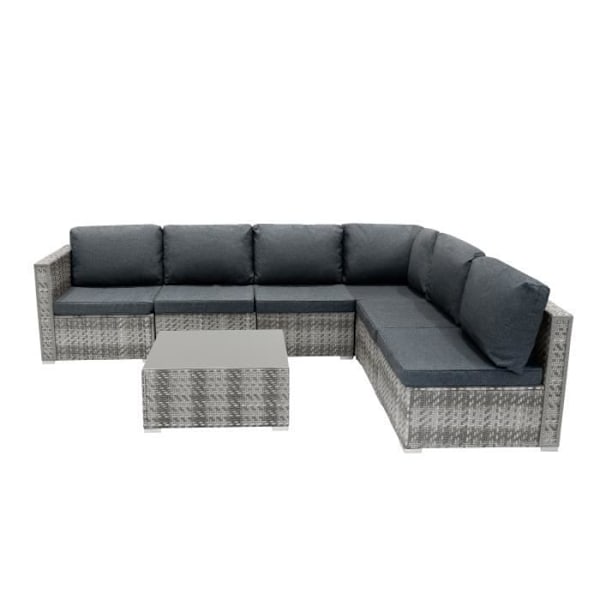 Modulært Havemøbel i Grå Rattan 7 Stykke Sofa Puder Lavt Bord Grå