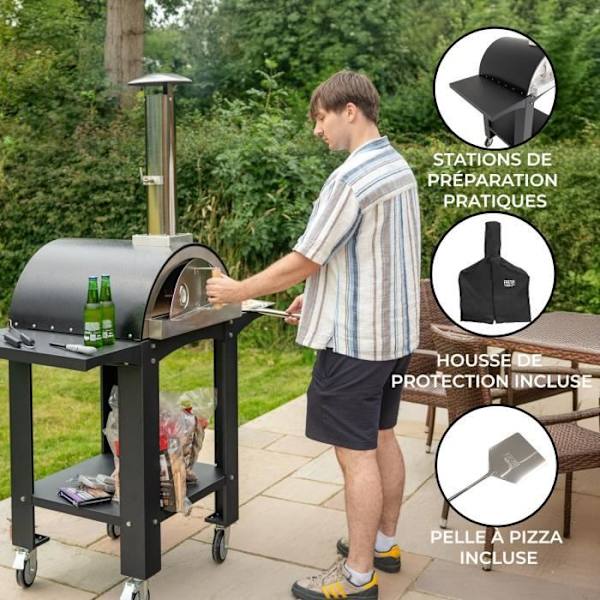 Pizzaugn - MONSTERSHOP - Extra stor - 2 integrerade bänkskivor - Svart - 1200 Watt Svart