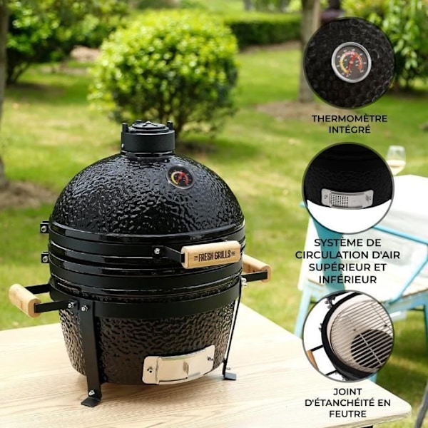 Kulgrill Mini Kamado BBQ Keramik 40,6 cm japansk rund ryger Svart