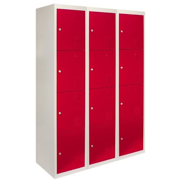 Punainen metallikaappi 4-ovinen 45 x 38 x 180 cm Kuntosalin koulukaappi