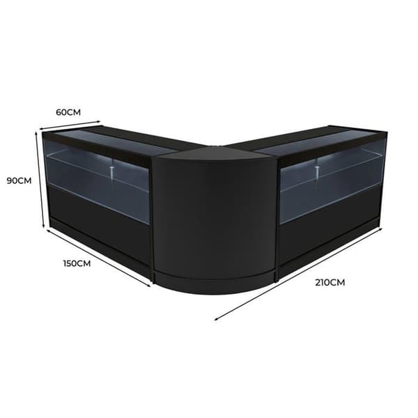 Salgstælling med lås i sort MDF med LED, Selene C1500 CM60 Svart