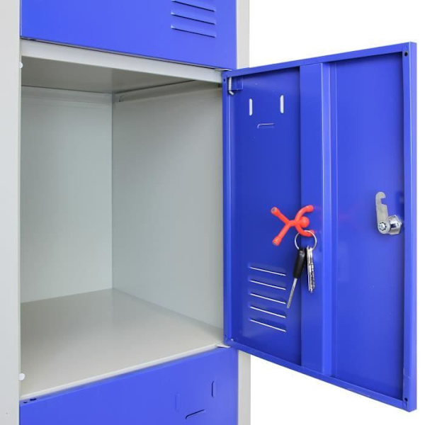 Blå Metal Skab 4 Døre 45 x 38 x 180 cm Gym Skole Skab