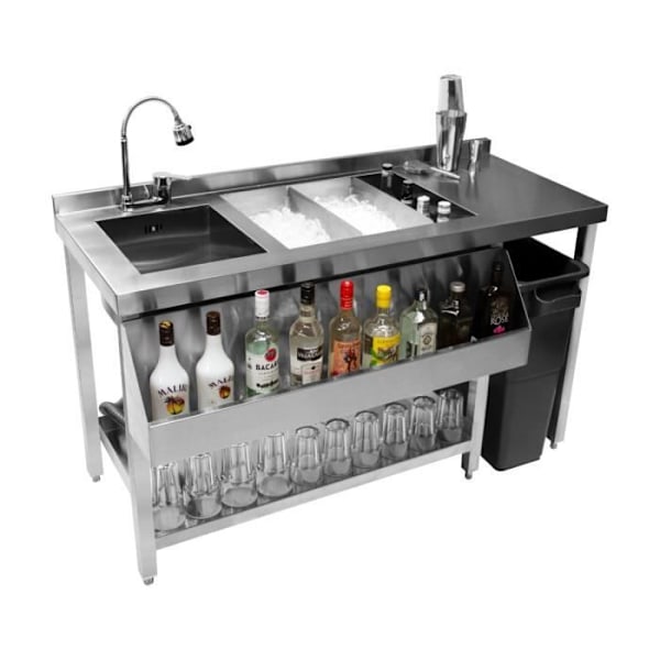 Professionell Cocktailbar Station 135cm x 68cm Restaurang Café 304 Rostfritt Stål 67L