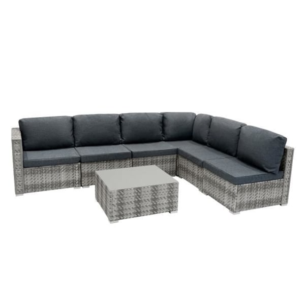Modulært Havemøbel i Grå Rattan 7 Stykke Sofa Puder Lavt Bord Grå