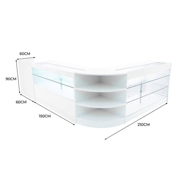 Salgsskrivebord med låsbare skuffer MDF Hvid LED Sæt K1500 C1500 LM60 TB60 Vit