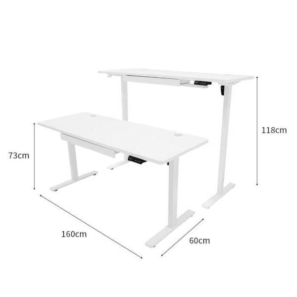 Elbordsskrivbord Assis-Debout Elektriskt - Vit - 160 cm - Justerbar Höjd - Modernt Design - 1 Plats Vit