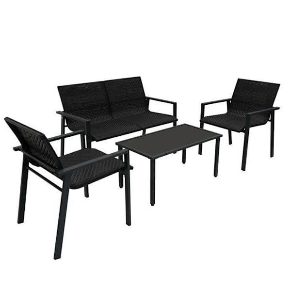 Salon Terrasse 4 Stykker i Sort Rattan Sofa Stole Sofabord Regncover Svart