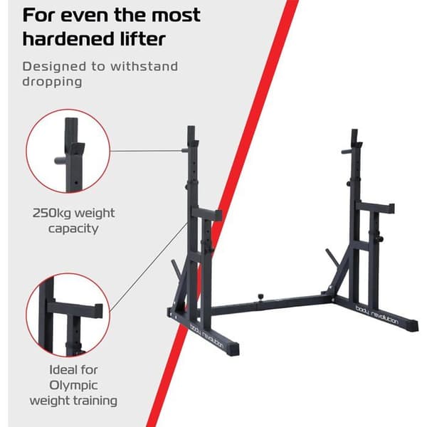 Squatrack 250 kg – justerbar, dips & säkerhet Grå
