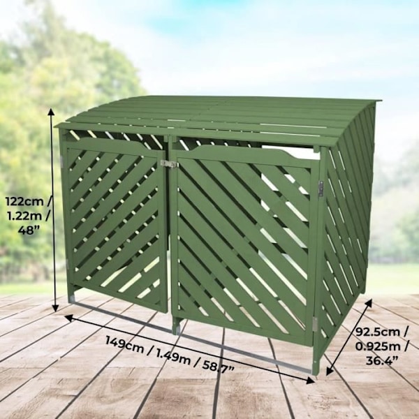 Dubbelt träbehållarelock 2 x 240L Sage Green Utomhus Trädgårdsförvaring Grå Cérusé