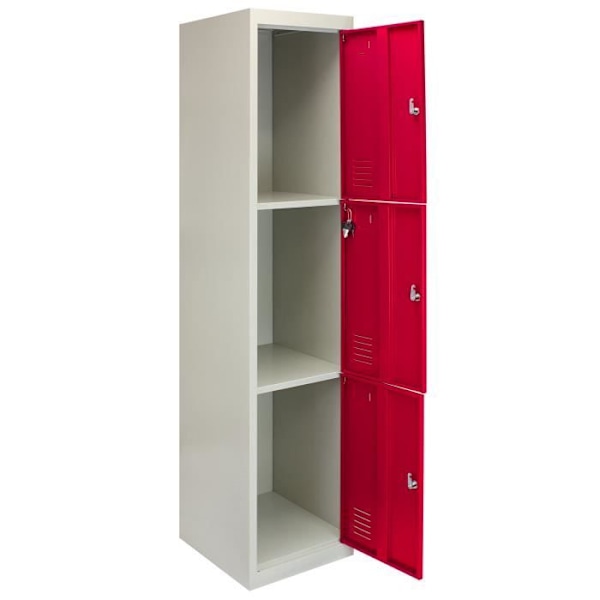 Punainen metallikaappi 3-ovinen 45 x 38 x 180 cm Kuntosalin koulukaappi
