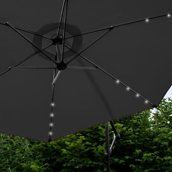 Sort Offset Parasol Vipbar Shading 3M 24 LED Solenergi UV-beskyttelse Svart