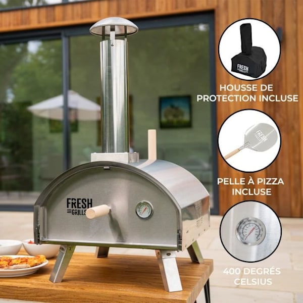 Udendørs pizzaovn - MONSTERSHOP - Premium - Træ-/kulbål - 1200W - Timer Grå