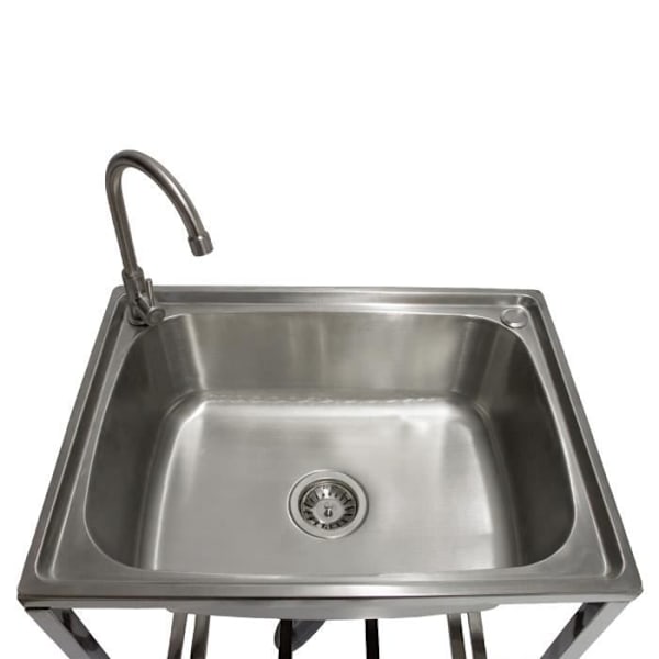 Campingvask - Monster Shop - Rustfrit Stål - Portabel - Drejbar Vandhane 360° - Justerbare Fødder Silver