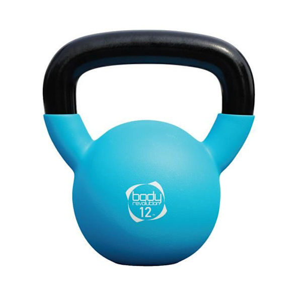 Kettlebell 12 kg blå, baseplade og ergonomisk håndtag